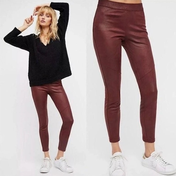Free People Pull On Vegan Suede Like Legging Burgundy Skinny Pant, Size 29 - Picture 2 of 14